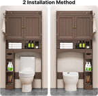 Ahomly Over The Toilet Storage Cabinet, 32.3" W Over Toilet Bathroom Organizer with Doors, Adjustable Shelves, Toilet Paper Holder, 2 Side Hooks, Space-Saver for Bathroom, Laundry, Espresso