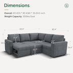 HONBAY Modular Sectional Sleeper Sofa with Pull Out Bed, Chenille L Shaped Couch with Storage Seats, Convertible Sectional Couches for Living Room, Bluish Grey