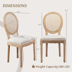 French Country Dining Chairs Set of 2,Farmhouse Upholstered Dining Room Chairs with Round Back and Solid Leg,Rattan Kitchen Chairs for Kitchen/Bedroom/Dining Room,Beige