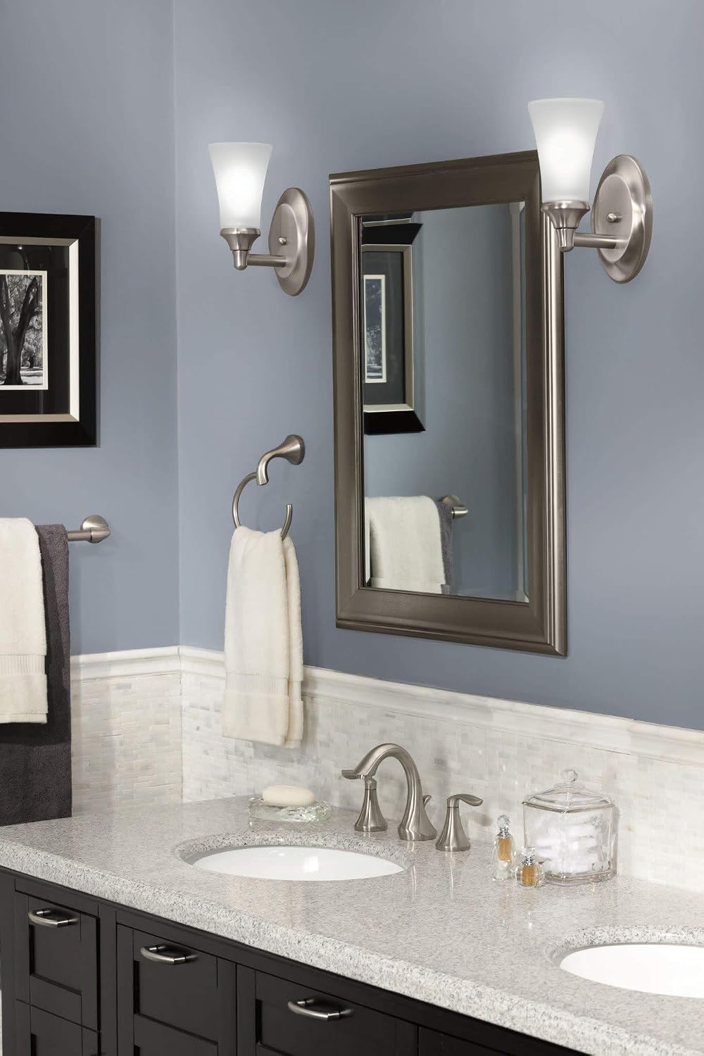 Moen YB2886BN Eva Bathroom Towel Ring, Brushed Nickel with Moen YB2803BN Eva ...