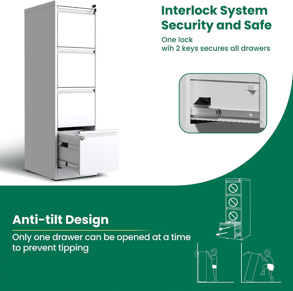 4 Drawer File Cabinet with Lock, Metal Vertical Filing Cabinet, Filing Cabine...