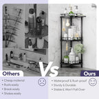SWTYMIKI Corner Shower Caddy Standing - 3 Tier Rustproof Metal Shower Organizer Stand with Soap Holder and 4 Hooks, Freestanding Floor Shower Storage Stands for Bathroom, Black
