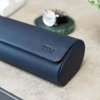 DailyWatch | Personalized Watch Roll Travel Case For 4 Watches - Handmade Genuine Leather Travel Case With Custom Engraving of Name or Initials - Navy Blue