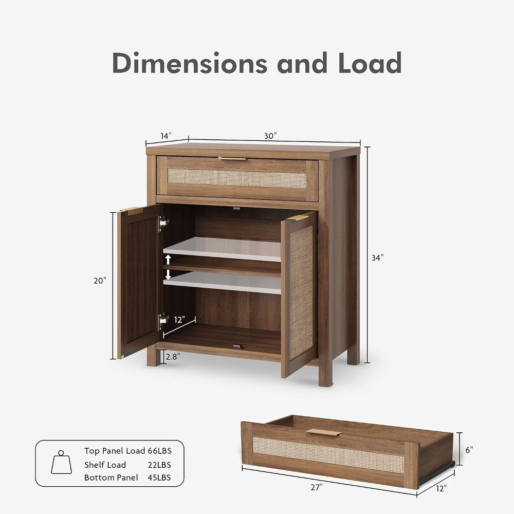 Sideboard Buffet Cabinet with Storage - 30" Rattan Boho Console Cabinets...