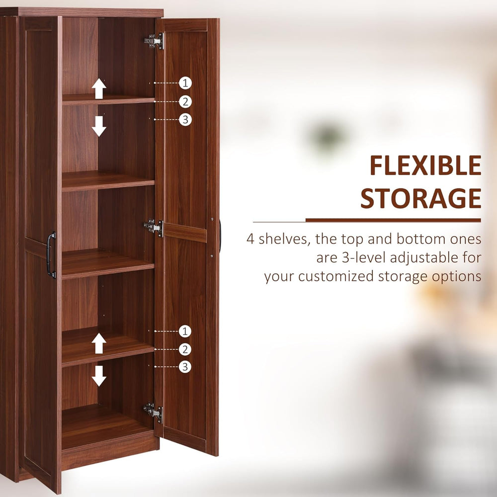 63" 2-Door Kitchen Pantry, Freestanding Storage Cabinet with 5-Tier Shel...