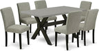 East West Furniture X696AB106-7 7 Piece Modern Dining Table Set Consist of a Rectangle Wooden Table with X-Legs and 6 Shitake Linen Fabric Upholstered Chairs, 36x60 Inch, Multi-Color