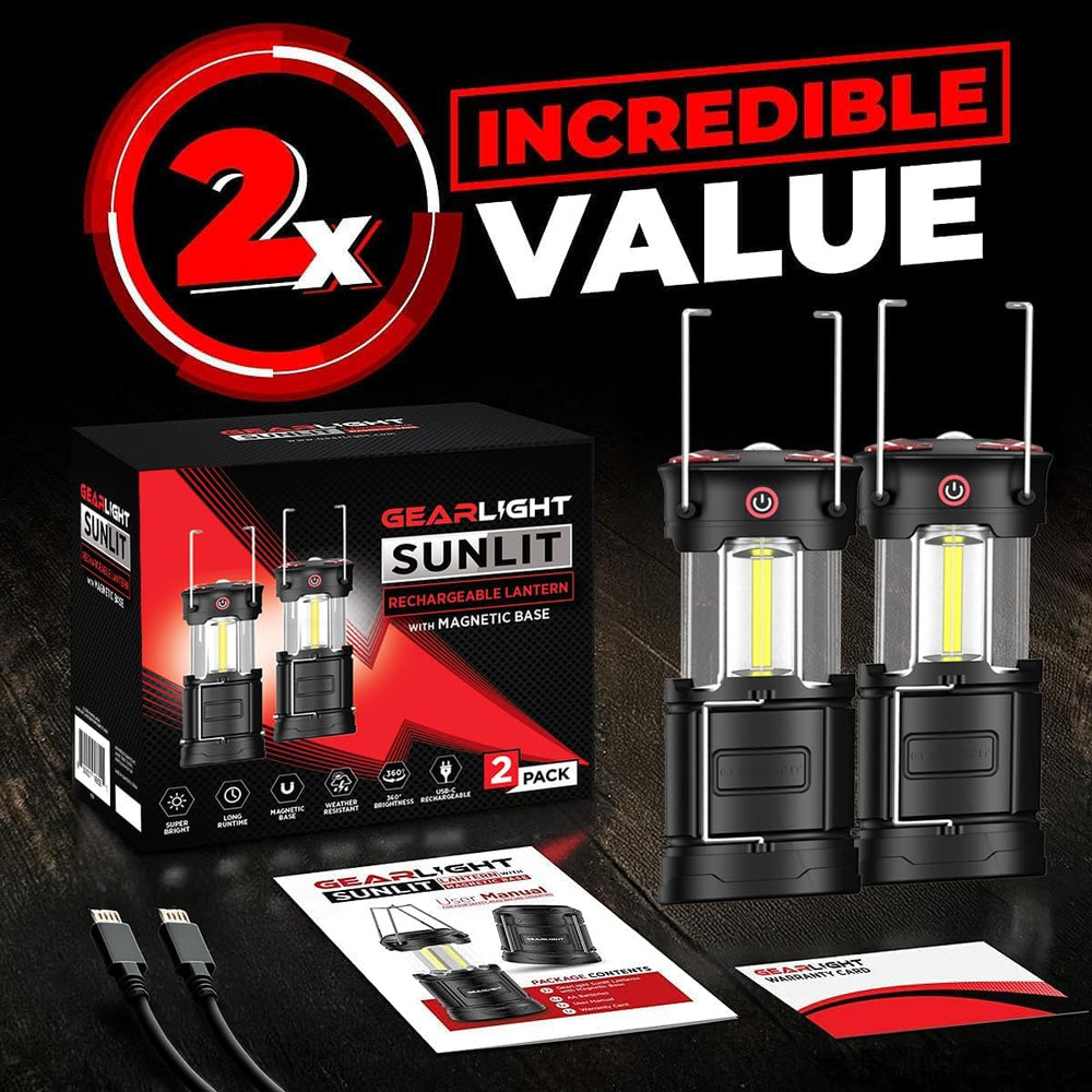 GearLight Rechargeable Camping Lantern - 2 Portable LED Lanterns with Magneti...