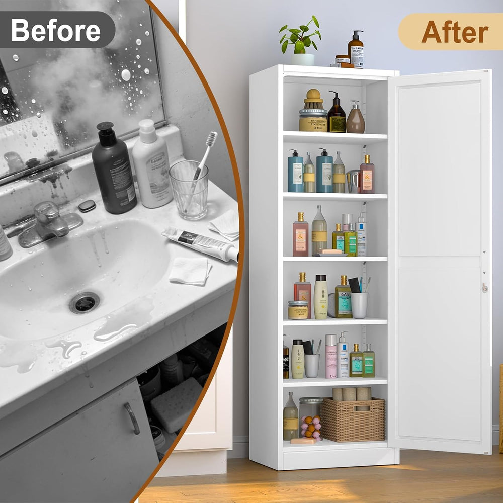 Tall Metal Narrow Bathroom Storage Locker Cabinet 67" H, Black Kitchen P...