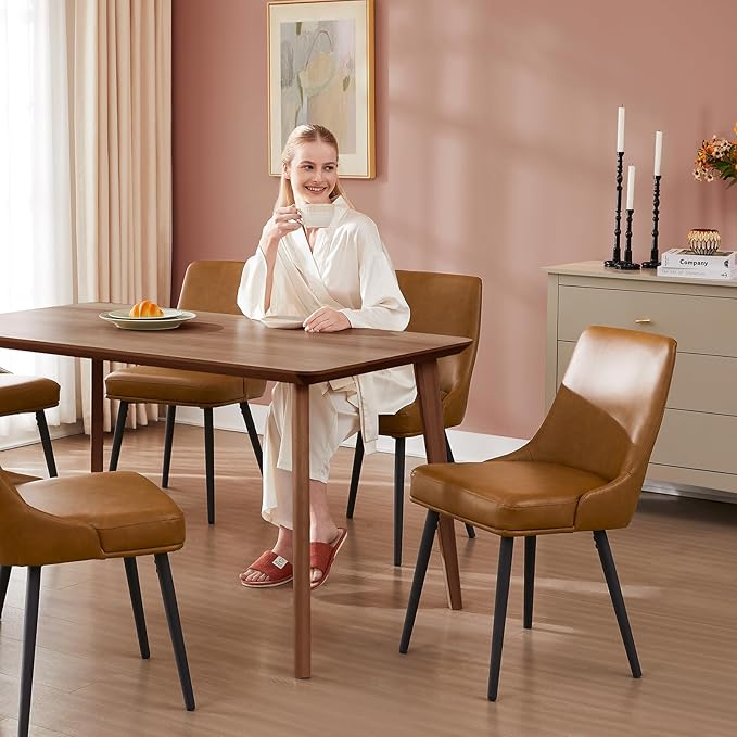 Modern Upholstered Dining Chairs Set of 2 with Thick Seat Cushion and Curved ...