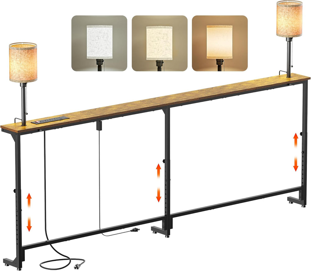 78.8" Long Sofa Table with Lights & Charging Station - 4 AC outlets ...