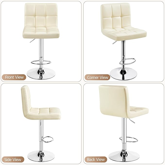 Yaheetech Bar Stools Set of 4, PU Leather Swivel Barstools, Height Adjustable Counter Chairs, Modern Stools with Back for Bar Kitchen Island Dining Room, 4pcs, Beige