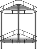 2 Tier Floor Standing Corner Shower Caddy Organizer Shelf with Hooks, Bathroom Shelves Stand Rack, Black