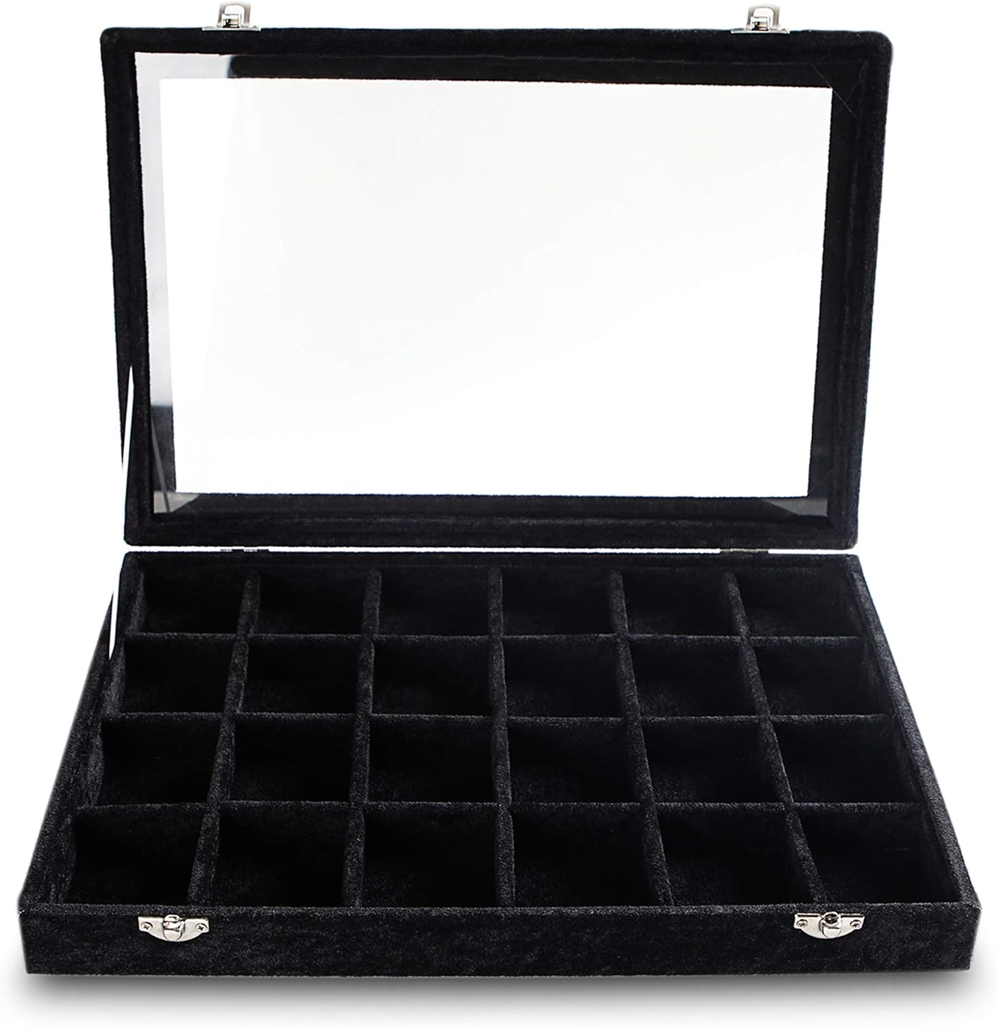 Frebeauty 24 Grid Earring Holder Organizer Tray, Jewelry Organizers and Storage for Drawer,Velvet Jewelry Display Storage for Earrings,Rings,Studs,10.5 x 6.5 x 1.2 Inches Gift for Women (Black)