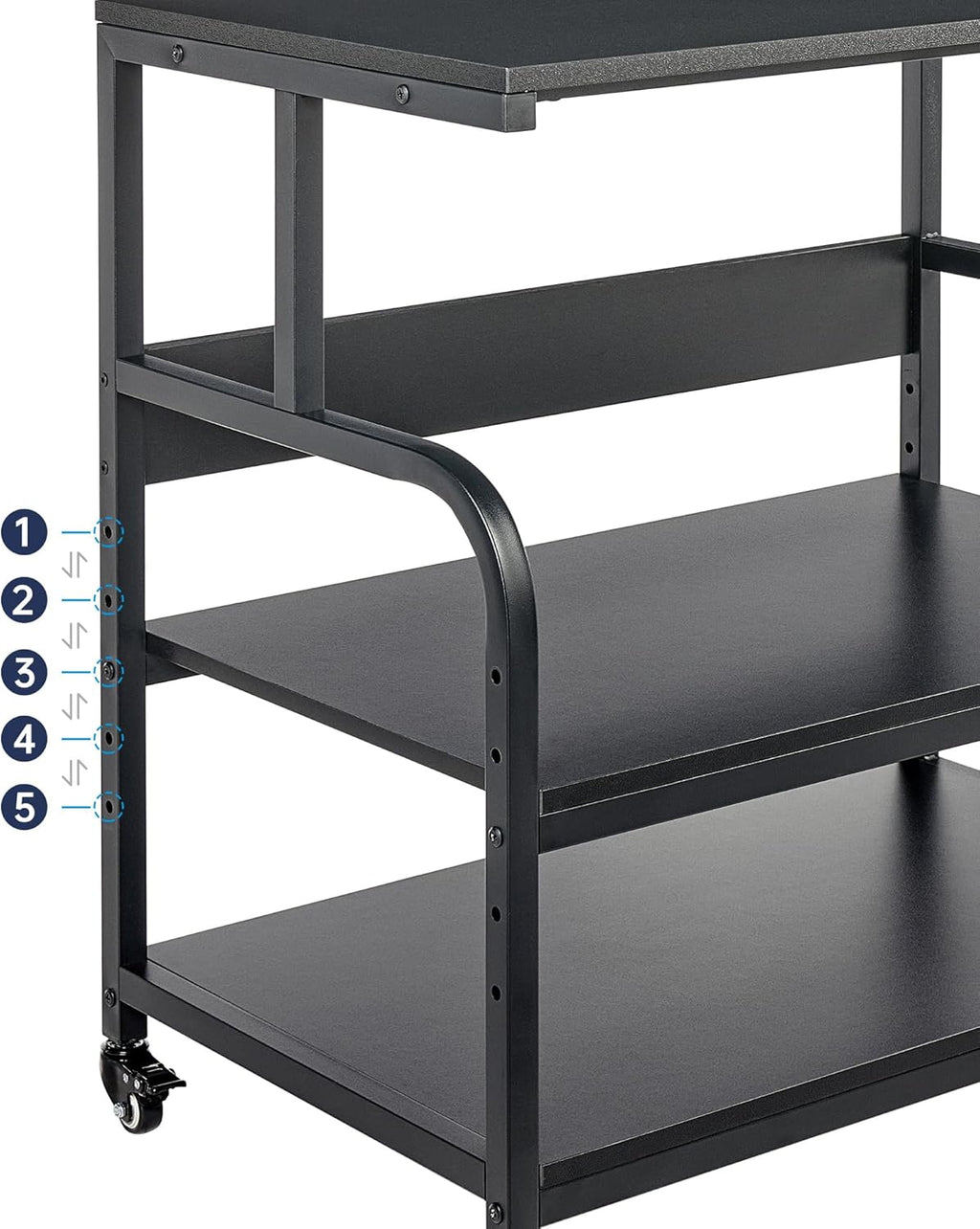 32.3" x 18.9" Extra Large Printer Stand Table with Adjustable Storage Shelf, 3 Tier Rolling Printer Cart with Industrial Wheels for Home Office, Black