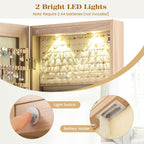 Giantex Wall or Door Mounted Jewelry Armoire with 47.5" Full Length Mirror, Lockable Cabinet with 2 LED Lights, 2 Drawers, Over the Door Large Jewelry Storage Organizer (Light Oak)