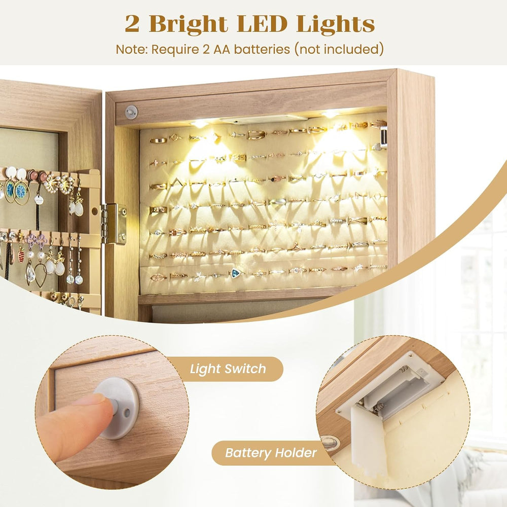 NAFORT 2 LEDs Full Length Mirror with Jewelry Armoire, Jewelry Organizers and...