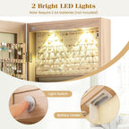 NAFORT 2 LEDs Full Length Mirror with Jewelry Armoire, Jewelry Organizers and Storage with 2 Mounting Options, 47.5”H Jewelry Cabinet with 2 Drawers, Make up & Lockable Jewelry Box, Natural Wood