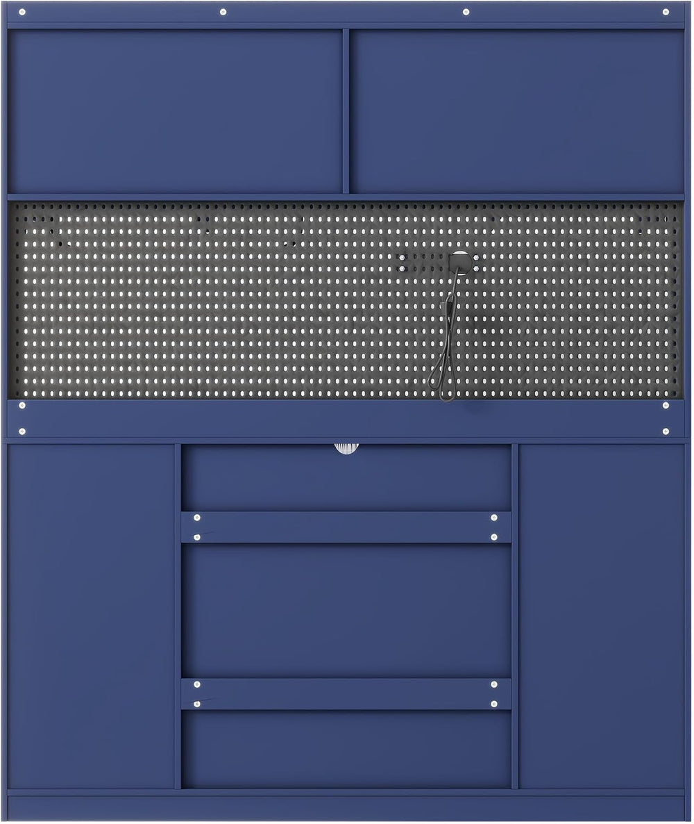 SOFTSEA Tall Kitchen Pantry with Hutch and 6 Drawers, Large Coffee Bar Storag...