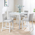 Dining Table Set for 4, 5-Piece Dining Room Table Set with Square Crystal Decoration Table & 4 Upholstered Backrest Chairs, Counter Height Kitchen Sets with Wood Grain & Footrest, White