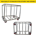 Commercial Laundry Cart with Wheels,11.35 Bushel Large Laundry Cart,Heavy Duty Stainless Steel Commercial Laundry Hampers Laundry Basket with Waterproof Lining,260 Lbs Load