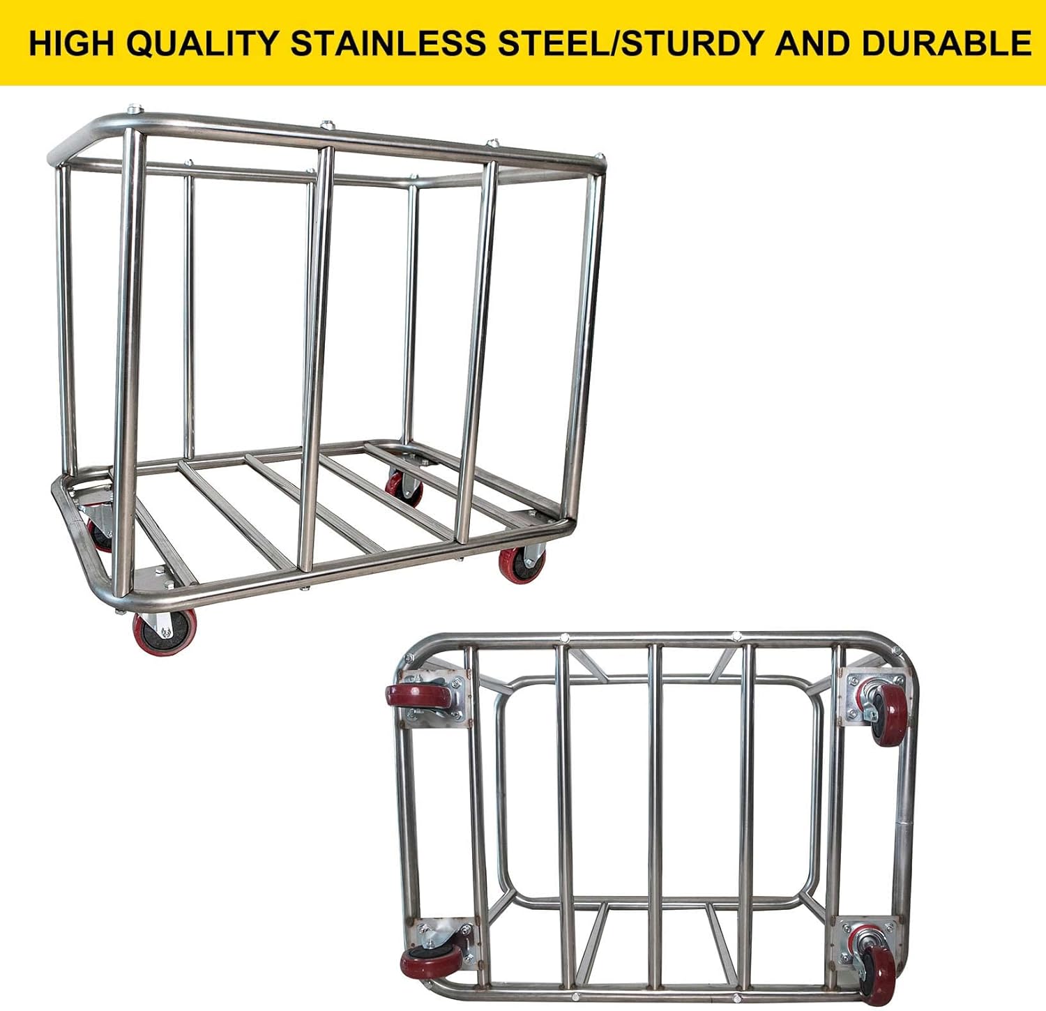 Commercial Laundry Cart with Wheels,11.35 Bushel Large Laundry Cart,Heavy Duty Stainless Steel Commercial Laundry Hampers Laundry Basket with Waterproof Lining,260 Lbs Load