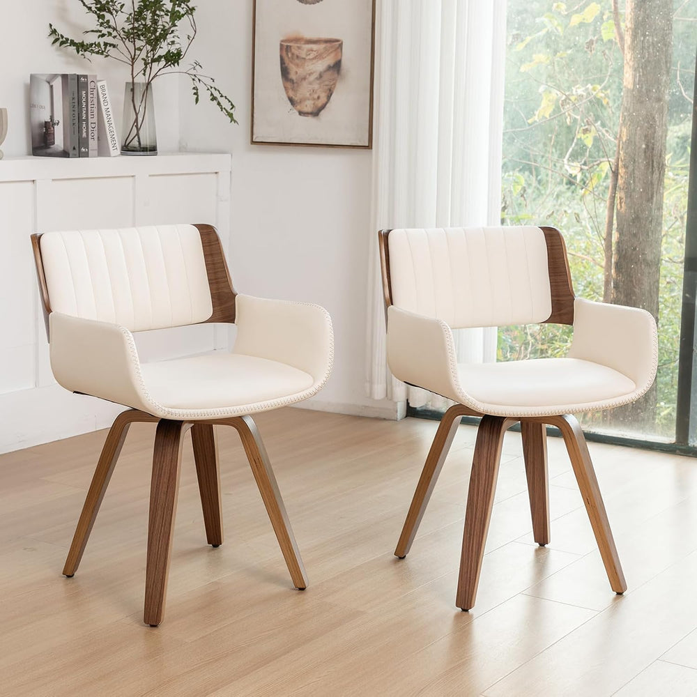 LUNLING Swivel Accent Faux Leather Dining Chairs Set of 4,Mid Century Modern ...
