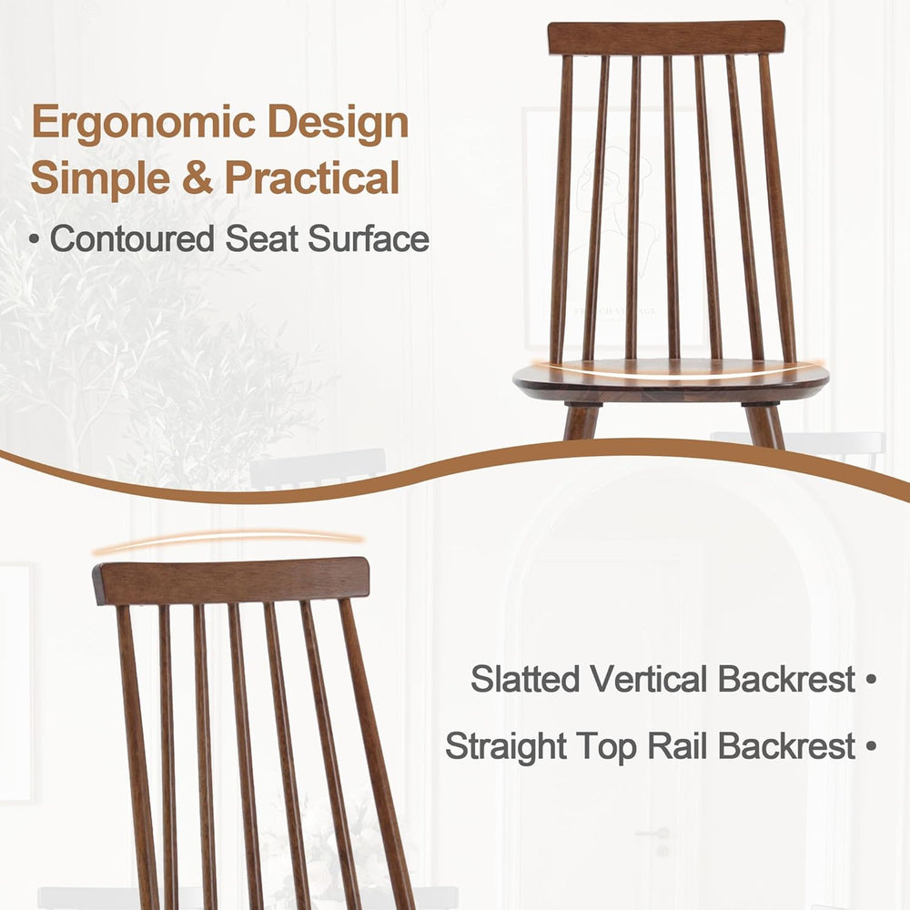 DUHOME Walnut Windsor Wooden Dining Chairs Set of 4, Wood Dining Room Chair S...