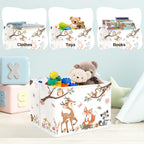 Clasty Animal Flower Kid Storage Basket Foldable Laundry Hamper, 36L Fox | Rectangle Clothes Book Gift Toy Organizer Bin, Playroom Bedroom Bathroom, Deer Raccoon, Girl Woodland Nursery Decor Basket