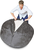 Lumaland Luxury Microsuede Outer Cover for Bean Bags Machine Washable 5-Foot Bean Bag Cover with Inlay in Dark Grey Cover and Inlay ONLY