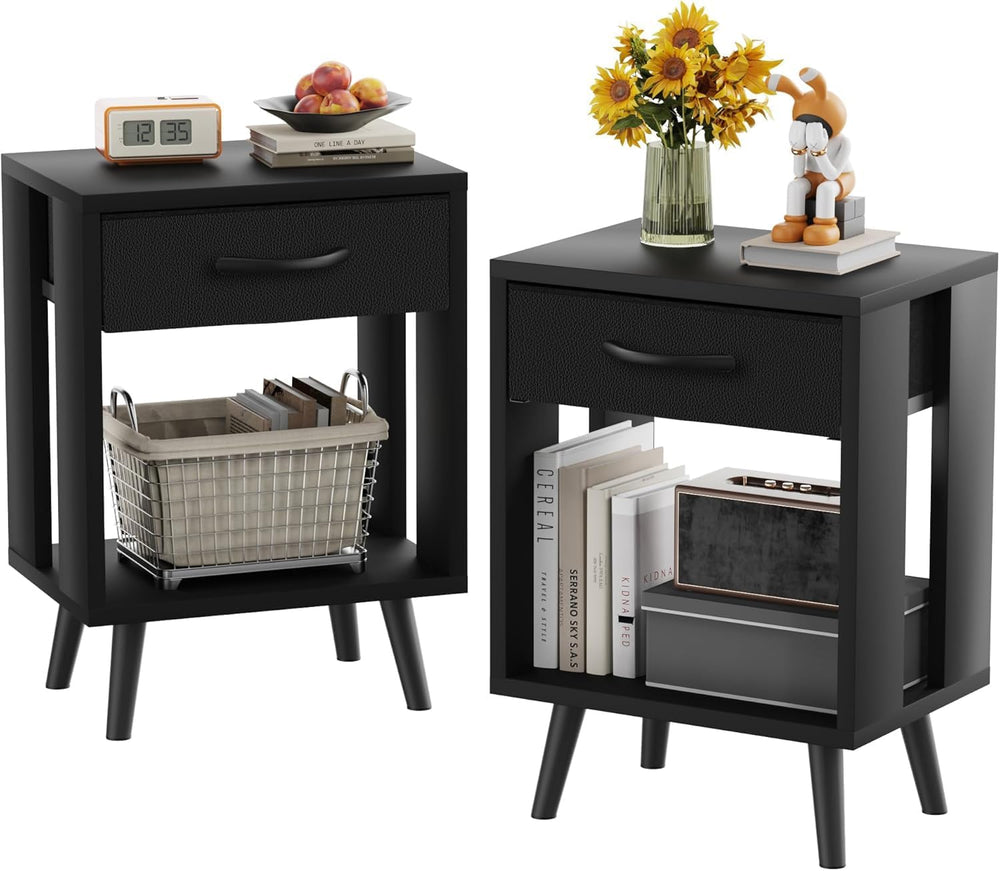 GYIIYUO 24" H Nightstands Set of 2 with Fabric Drawer, Black