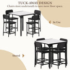 XIAO WEI 5-Piece Counter Height Dining Table Set for 4, Marble-Look, Black | Counter height table, Dining table set for 4, Wide padded chairs, Marble-look top, Space-saving tuck-away frame