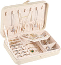 LANDICI Small Jewelry Box for Women Girls, PU Leather Travel Jewelry Case, Portable Jewelry Organizer Storage Holder Display for Ring Earrings Necklace Bracelet Brooch Men Kids Gift, Apricot
