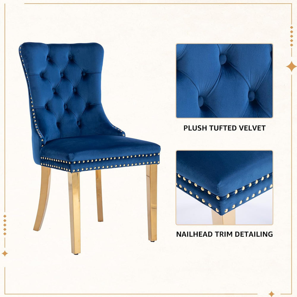 Velvet Dining Chairs Set of 6, Tufted Upholstered High Wingback Chairs with N...
