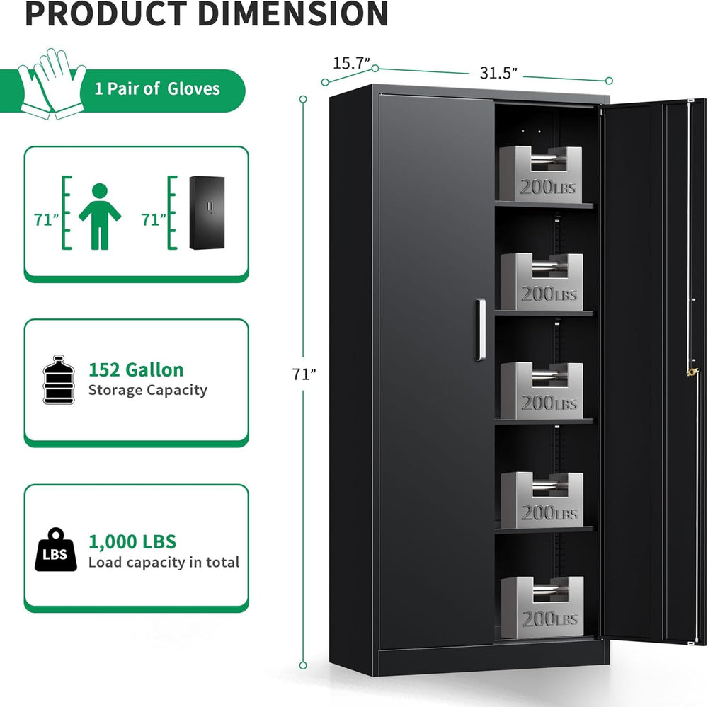 Metal Storage Cabinet with Locking Doors, 71" Tall Steel Locker Organize...