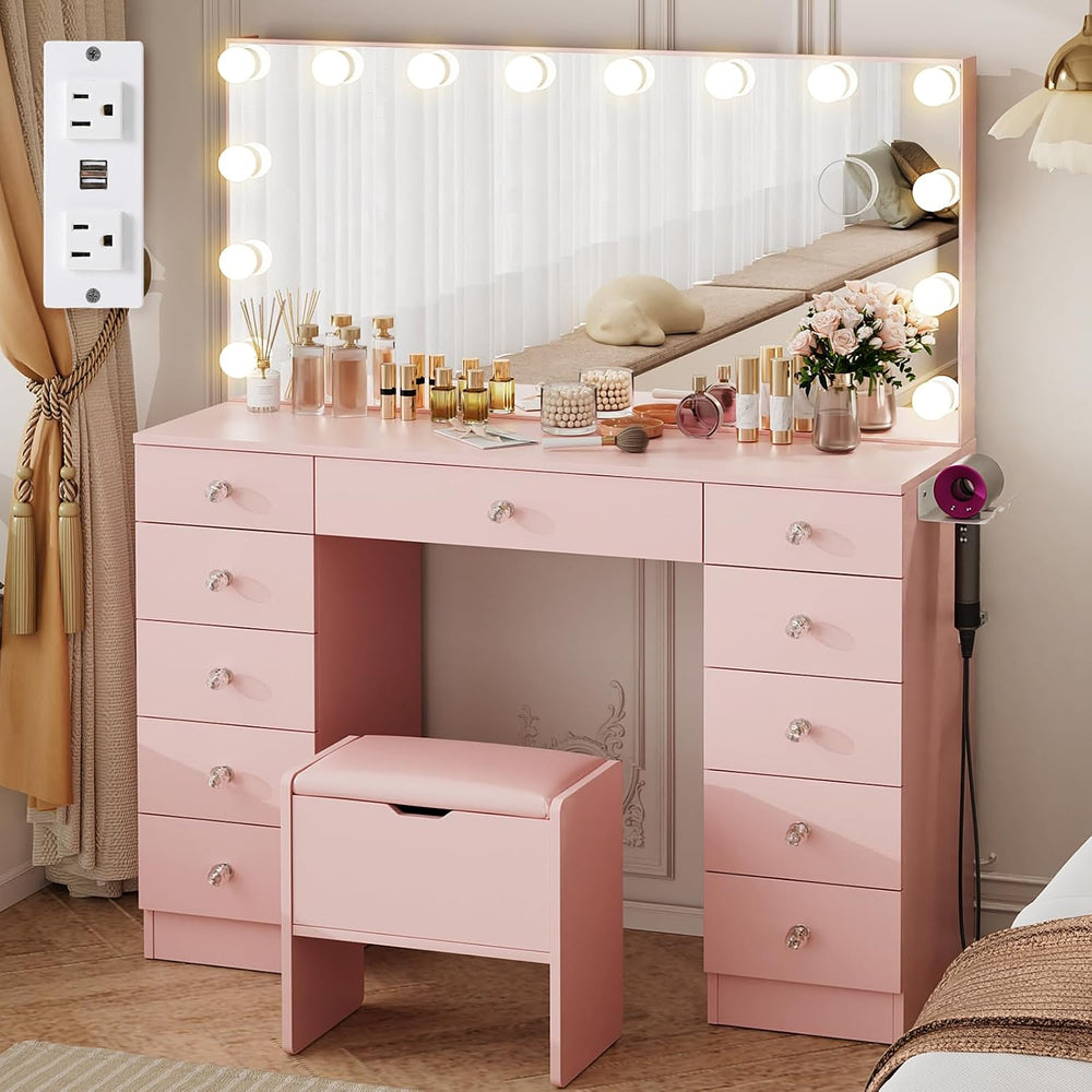 VOWNER Vanity with Lighted Mirror - Makeup Vanity Desk with Lights | Women Va...