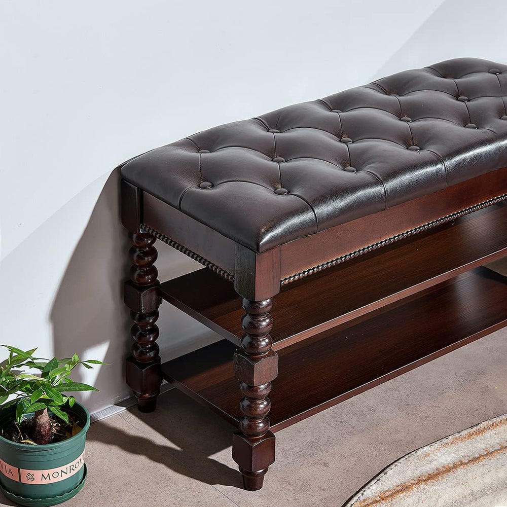 LEILISI Shoe Bench, Wood Storage Bench with Cushion Seat, Shoe Rack with Hidd...
