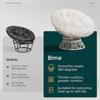 Bme 40" Ergonomic Wicker Papasan Chair with Soft Thick Density Fabric Cushion, High Capacity Steel Frame, 360 Degree Swivel for Living, Bedroom, Reading Room, Lounge