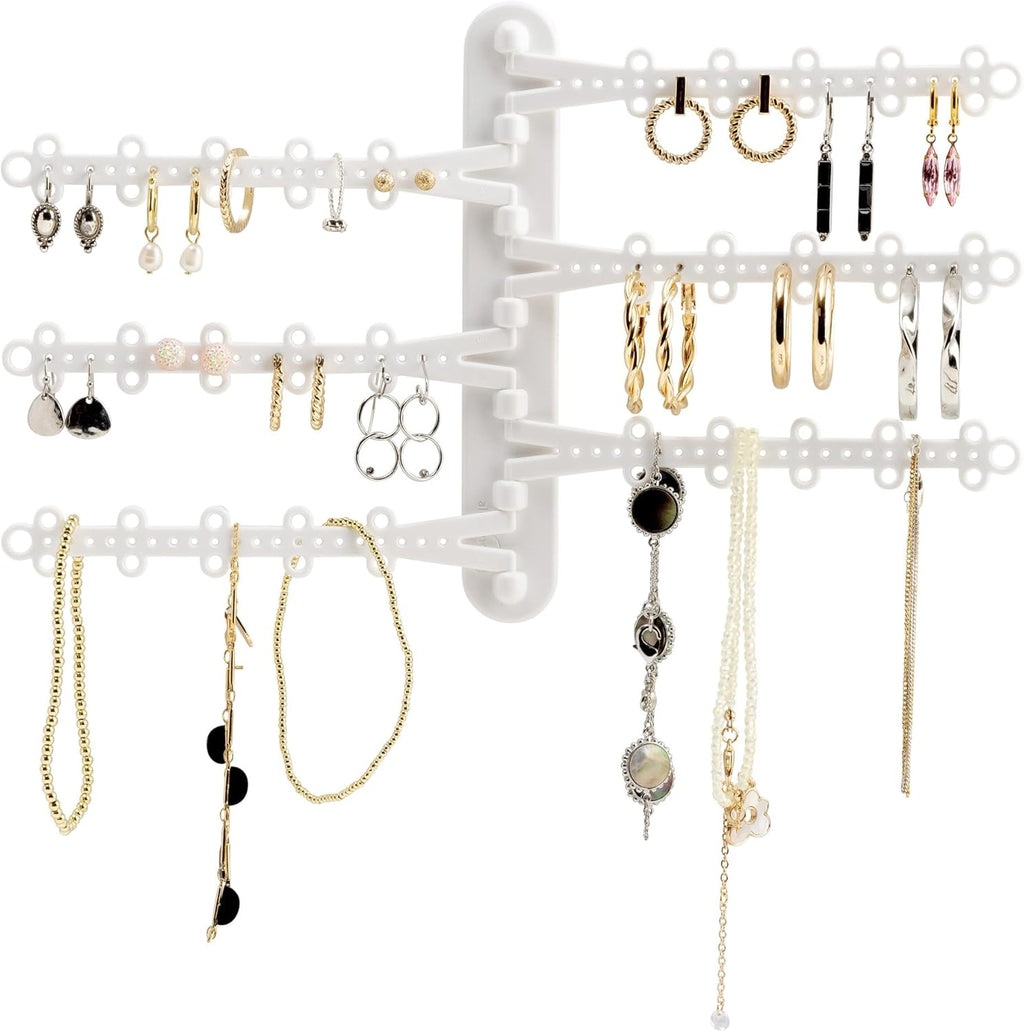 All Hung Up 6-Tier Wall Jewelry Organizer–Jewelry Holder for Necklaces, Earrings, Rings & Bracelets, Rotating Branches Wall Mounted Jewelry Organizer 120 Earring Holes, No-Drill Installation (White)