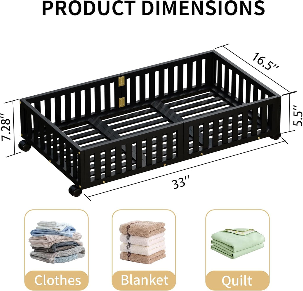 Bamboo Under Bed Storage with Wheels,Rolling Underbed Shoe Organizer Box for Shoes,Blankets,Toys,Clothes Container Space-Saving Bins for Bedroom,Closet,Dorm,Nursery