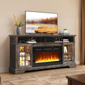 70" TV Stand with Electric Fireplace, Modern Entertainment Center for TVs Up to 80 Inches, Farmhouse Media Console with Storage Cabinets & Doors for Living Room, Gray and Black