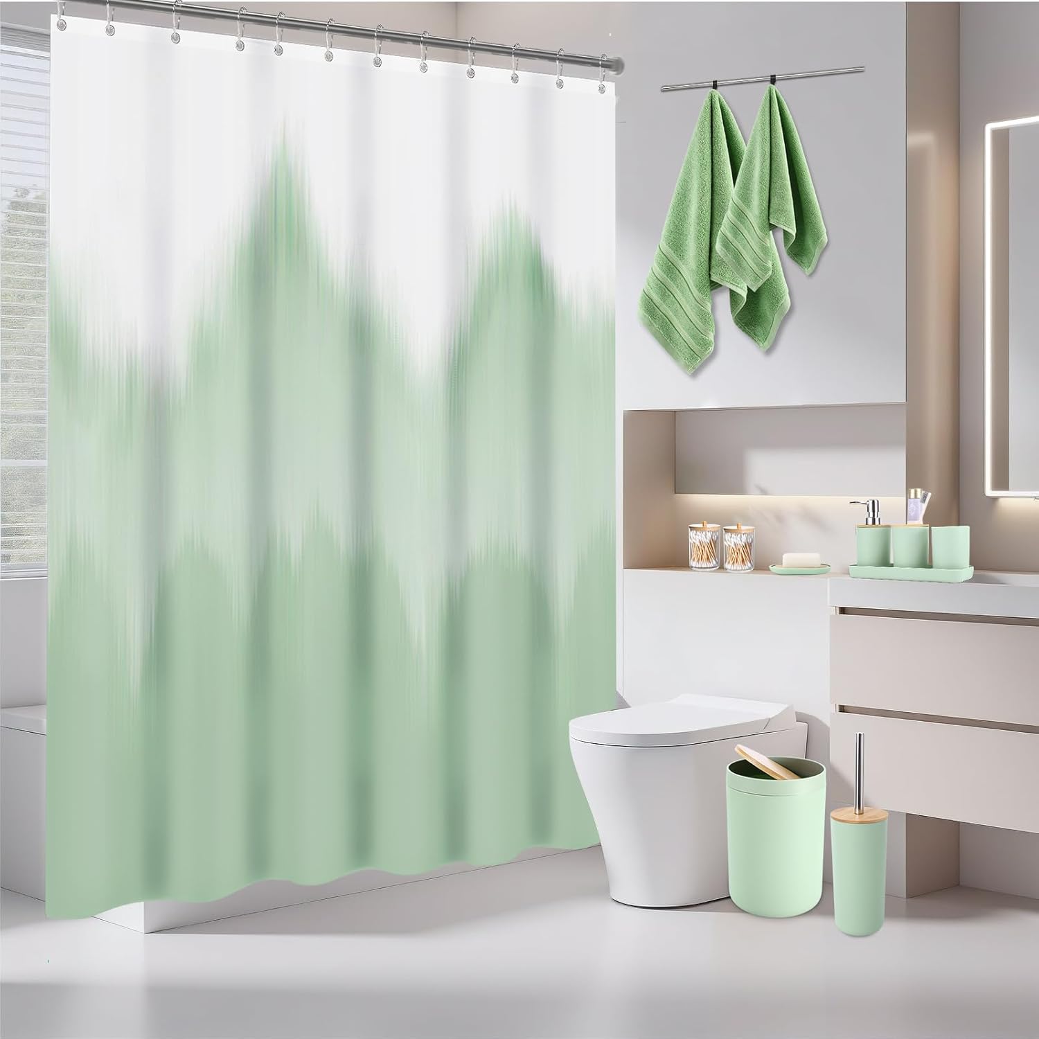 iMucci Bathroom Accessories Bathroom Sets with Shower Curtain, Bath Towel Set, Trash Can, Toilet Brush, Soap Dispenser, Bathroom Accessories Set Complete