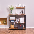 Excited Work Kitchen Baker's Rack Utility Storage Shelf Microwave Oven Stand 3-Tier+4-Tier Coffee Bar Table with Wire Basket and 5 S-Shape Hooksfor Spice Rack, Metal Frame, Black