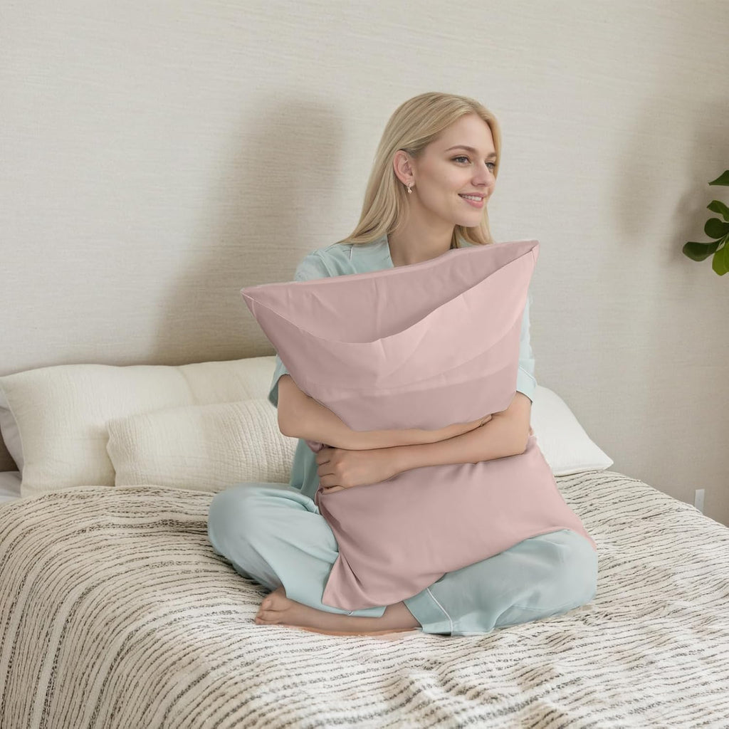 TELUS Pink Pillow Cases Standard Size 2 Pack, Bamboo Rayon Cooling Pillowcases with Envelope Closure, Cool Breathable Pillow Cover for Hot Sleepers & Night Sweats, 20x26 inch