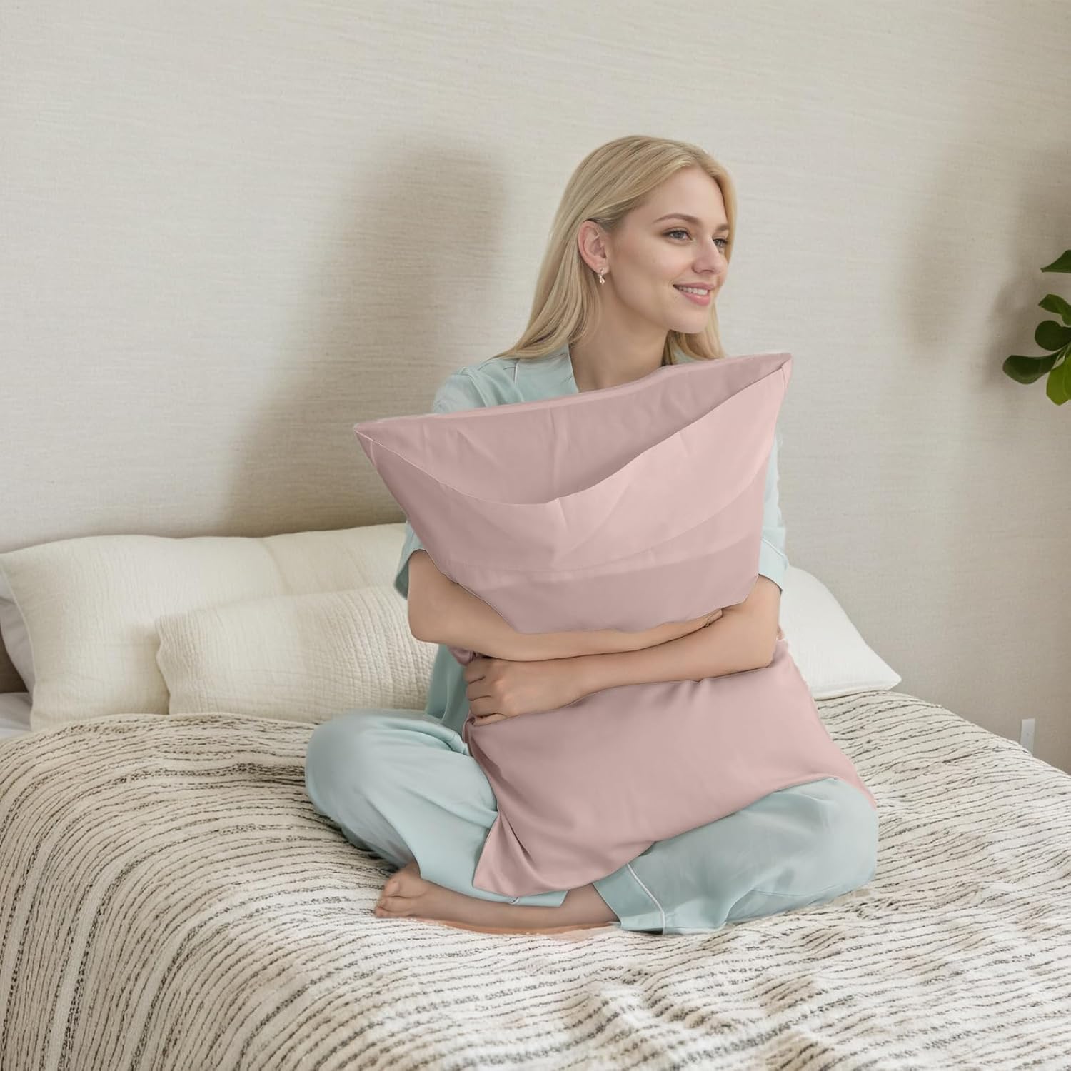 TELUS Pillow Cases Queen Size 2 Pack, Bamboo Rayon & Lyocell Pillowcase with Envelope Closure, Cooling Breathable Pillow Cover for Hot Sleeper & Night Sweats, 20x30 inch, Light Pink