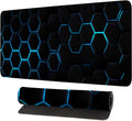 Gaming Mouse Pad – Large Extended Desk Mat 31.5 x 11.8 in– Futuristic Black Honeycomb Design with Blue Glow, Non-Slip Base, Waterproof Surface, Keyboard & Mouse Pad for Gaming or Office