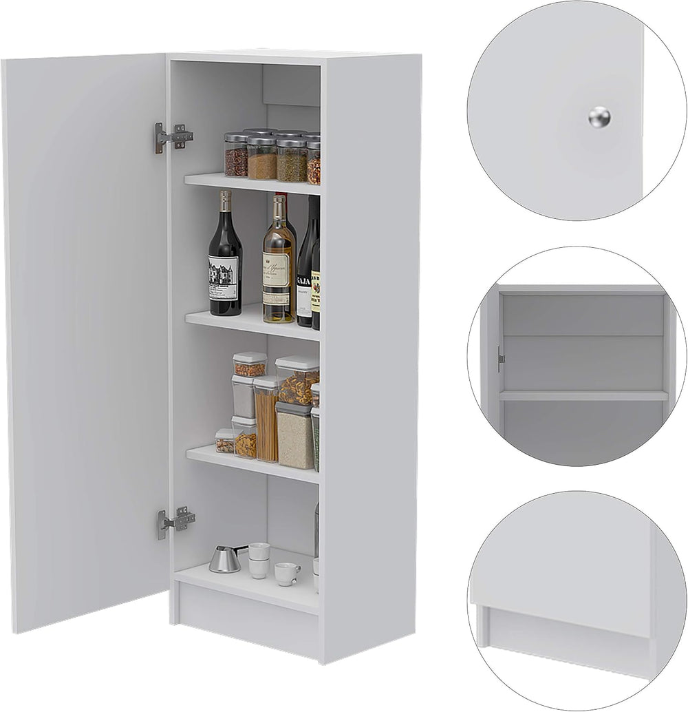 Kitchen Pantry with Countertop, Closed & Open Storage -White