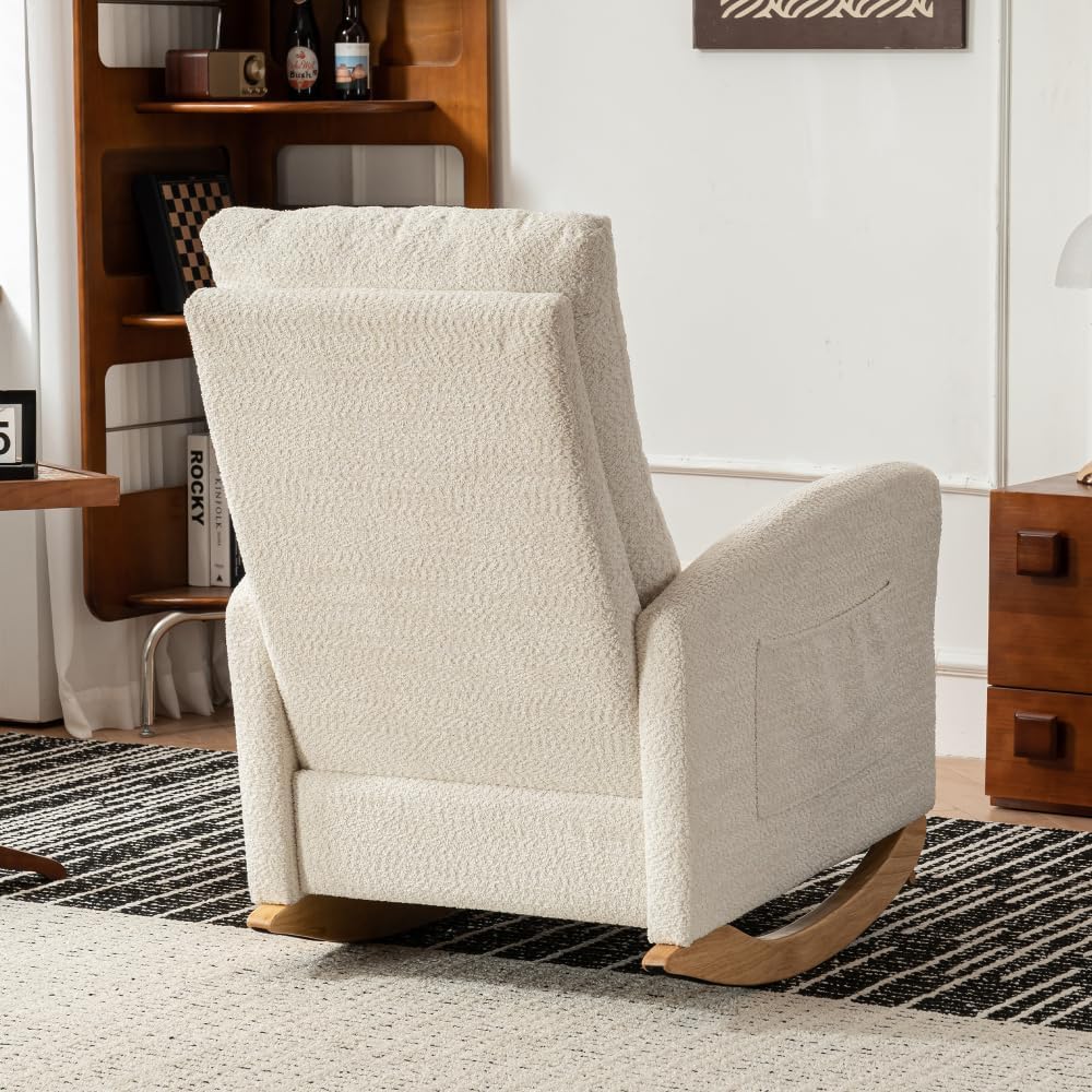 Chair with Footrest High Back Rubber Wood Rocking Legs Bedroom Living Space (...