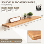 Fun Memories Rustic Elm Wood Floating Shelves, Wooden Wall Shelves 40 Inch Long Set of 2, Heavy-Duty Bathroom Shelf for Wall, Solid Wood Storage Shelf for Kitchen, Bedoom, Office