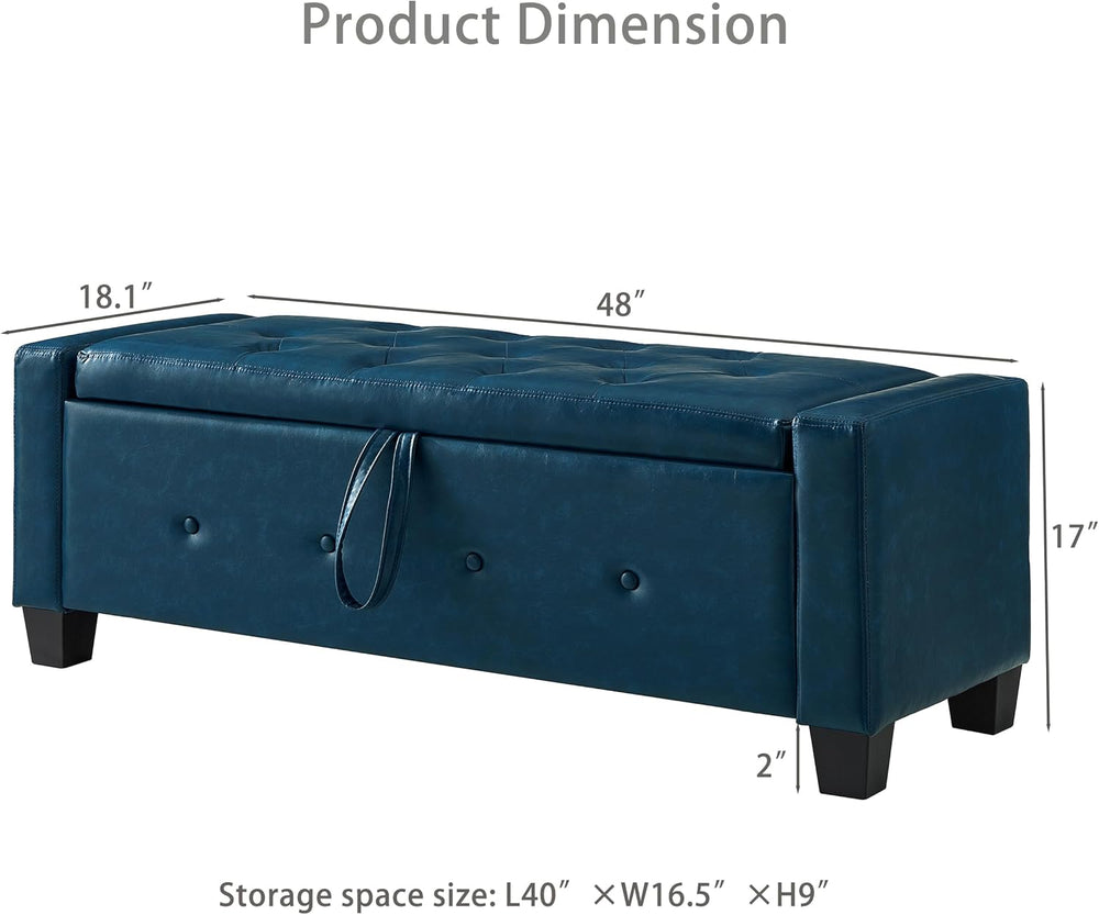 48" Storage Ottoman Bench, Upholstered Tufted Faux Leather End of Bed Be...