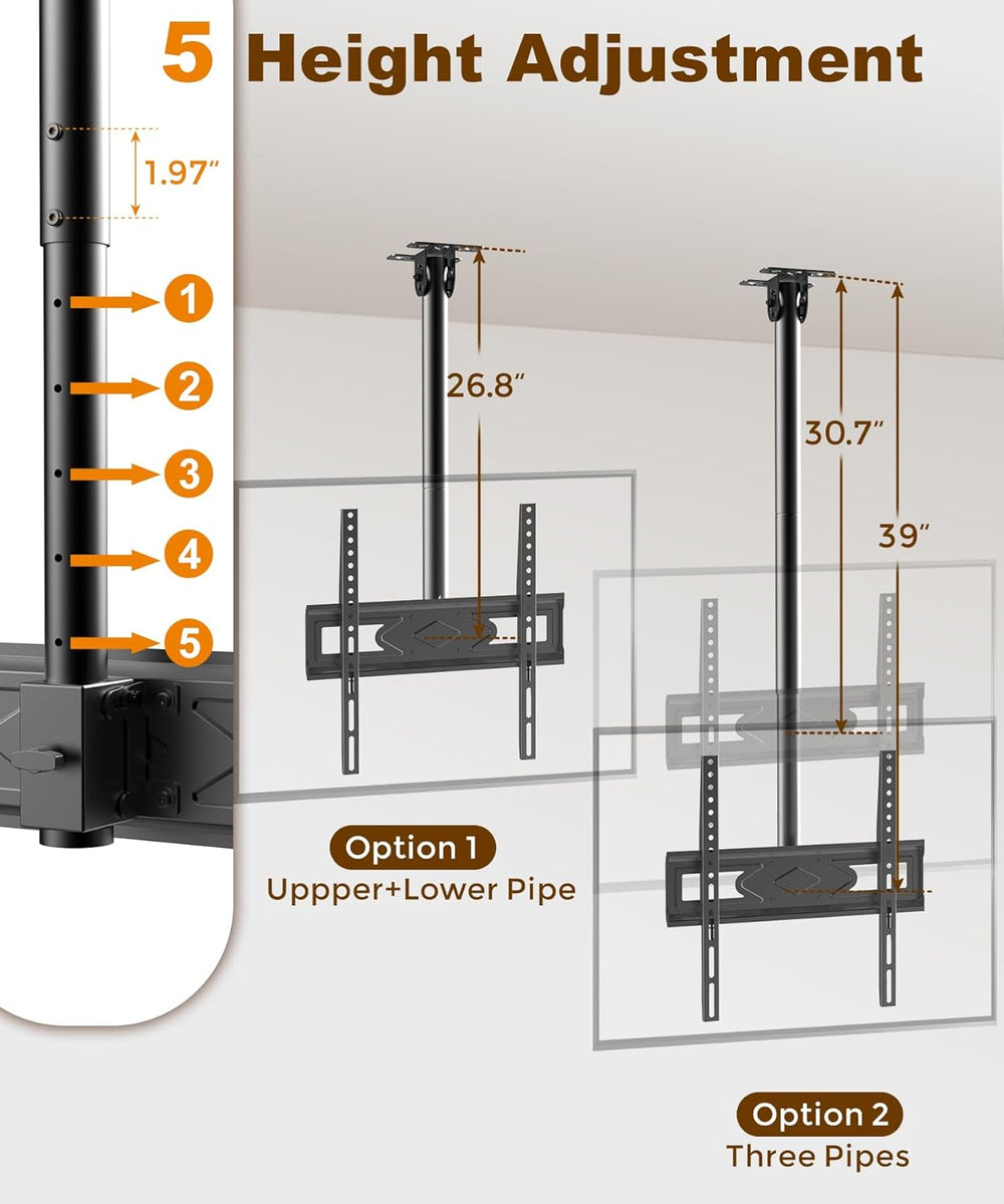 39” Ceiling TV Mount for 26-65 Inch LCD LED OLED 4K TVs, Heavy Duty Hanging T...